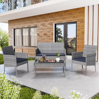 4-Piece Outdoor Patio Wicker Furniture Set w/Table,Loveseat,2Chairs