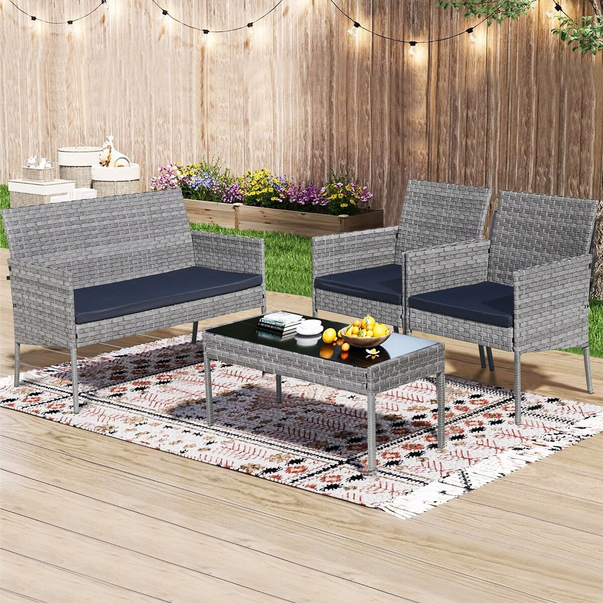 4-Piece Outdoor Patio Wicker Furniture Set w/Table,Loveseat,2Chairs