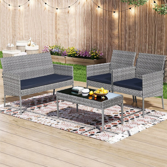 4-Piece Outdoor Patio Wicker Furniture Set w/Table,Loveseat,2Chairs
