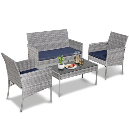 4-Piece Outdoor Patio Wicker Furniture Set w/Table,Loveseat,2Chairs