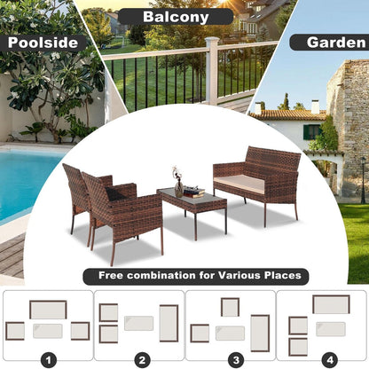 4-Piece Outdoor Patio Wicker Furniture Set w/Table,Loveseat,2Chairs