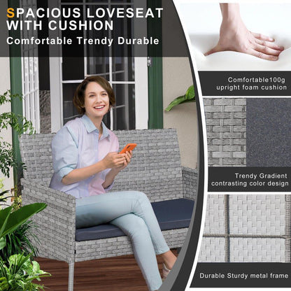 4-Piece Outdoor Patio Wicker Furniture Set w/Table,Loveseat,2Chairs