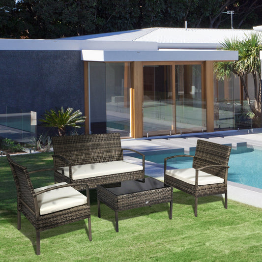 4 Piece Outdoor Rattan Wicker Patio Conversation Set