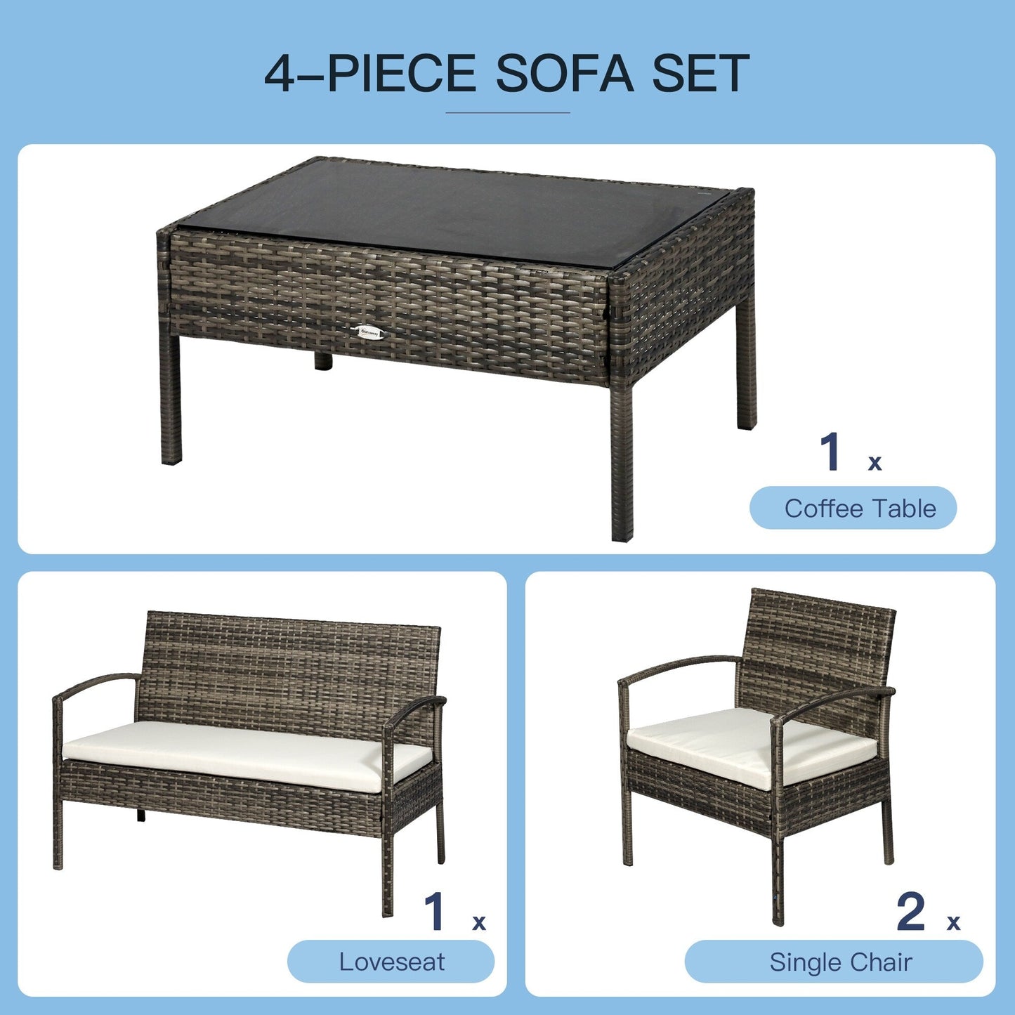 4 Piece Outdoor Rattan Wicker Patio Conversation Set