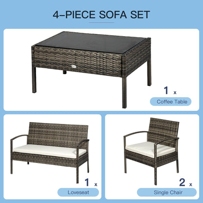 4 Piece Outdoor Rattan Wicker Patio Conversation Set