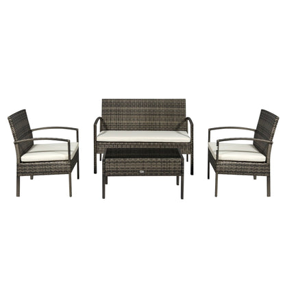 4 Piece Outdoor Rattan Wicker Patio Conversation Set
