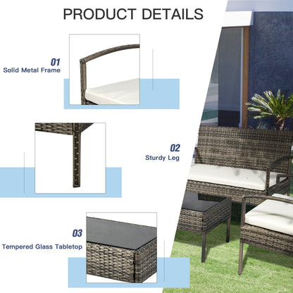 4 Piece Outdoor Rattan Wicker Patio Conversation Set