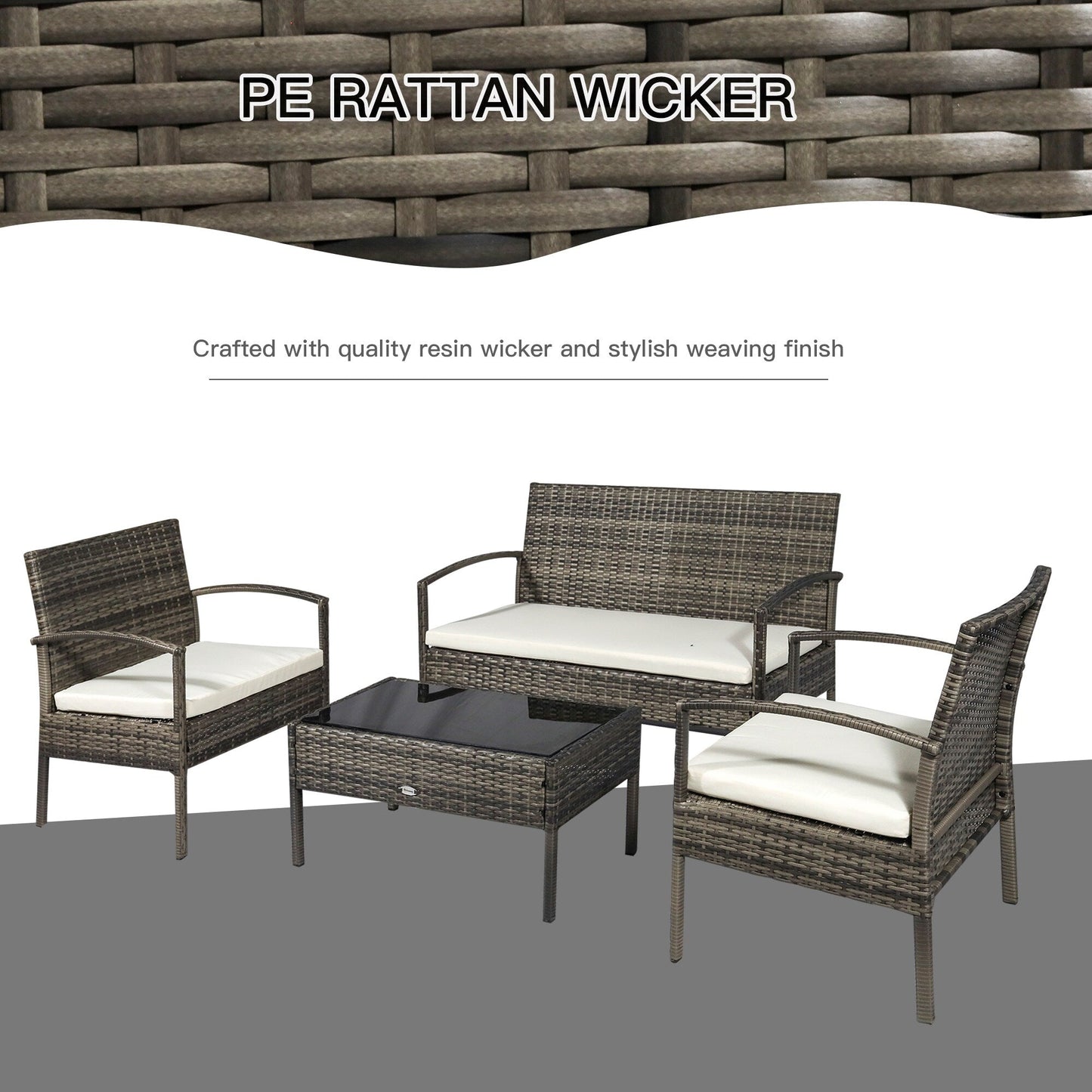 4 Piece Outdoor Rattan Wicker Patio Conversation Set