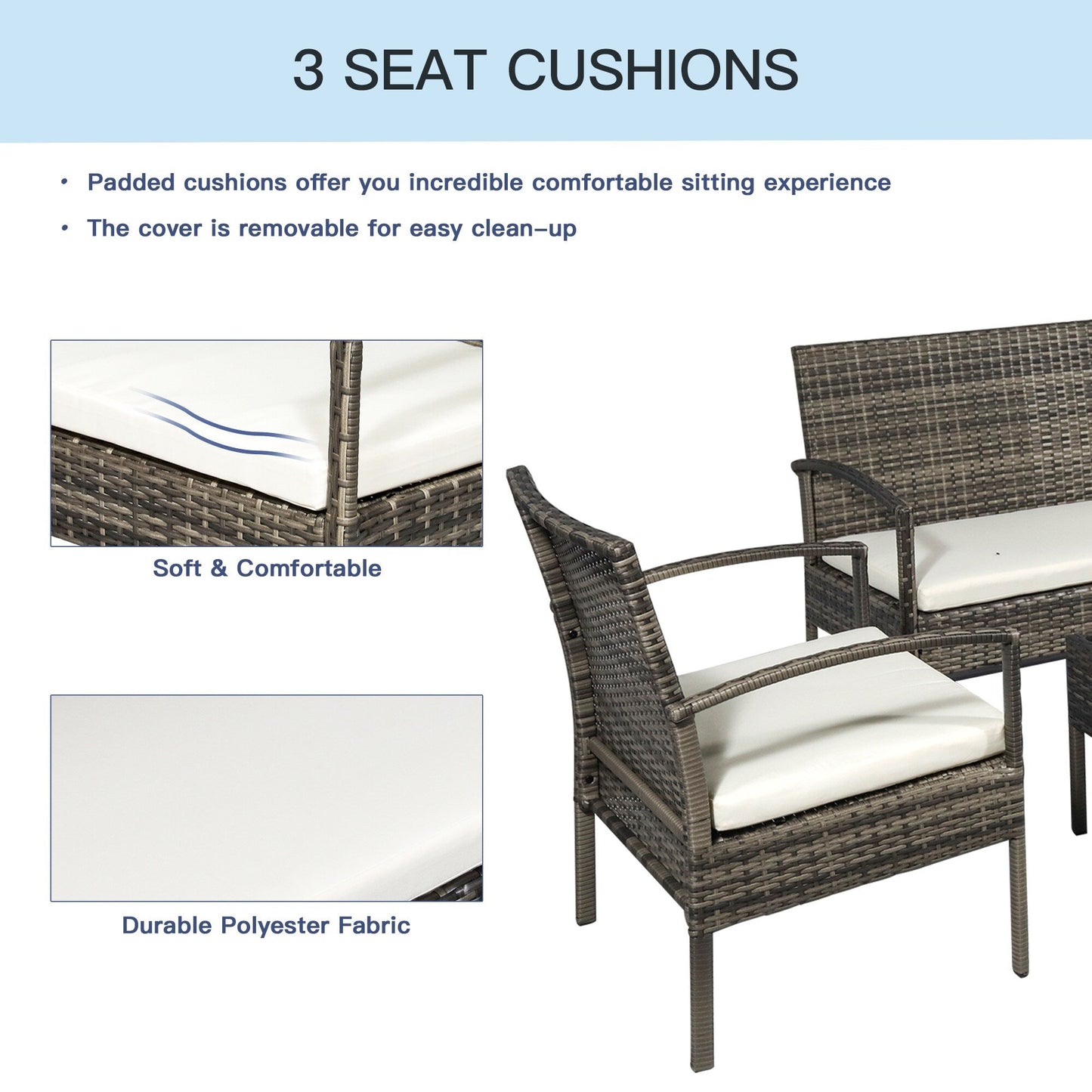 4 Piece Outdoor Rattan Wicker Patio Conversation Set