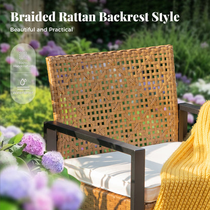 4-Piece Patio Furniture Wicker Outdoor Bistro Set, All-Weather Rattan Wood Conversation Set with Soft Cushions by Havenside Home