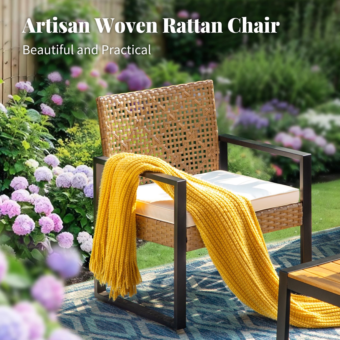 4-Piece Patio Furniture Wicker Outdoor Bistro Set, All-Weather Rattan Wood Conversation Set with Soft Cushions by Havenside Home