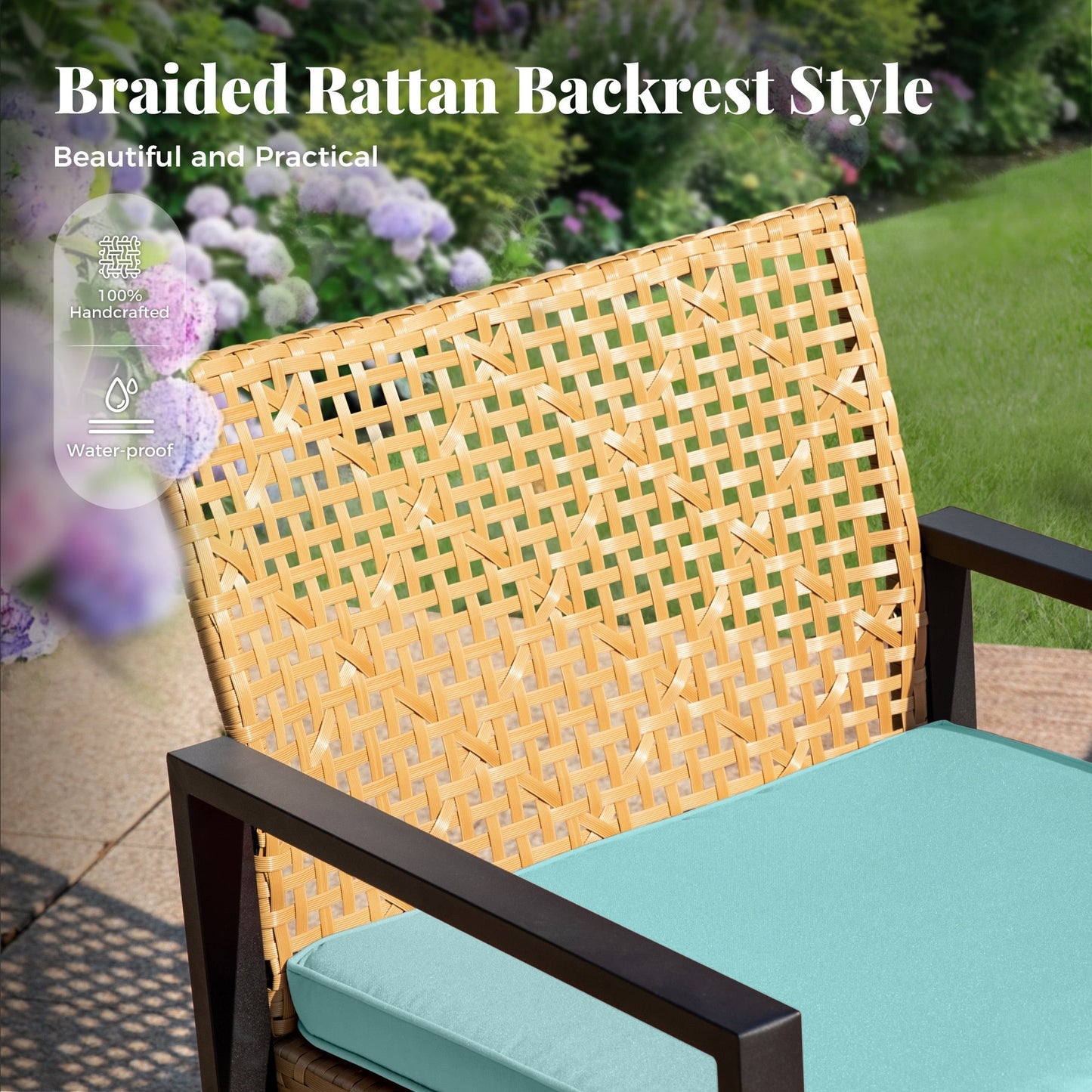 4-Piece Patio Furniture Wicker Outdoor Bistro Set, All-Weather Rattan Wood Conversation Set with Soft Cushions by Havenside Home
