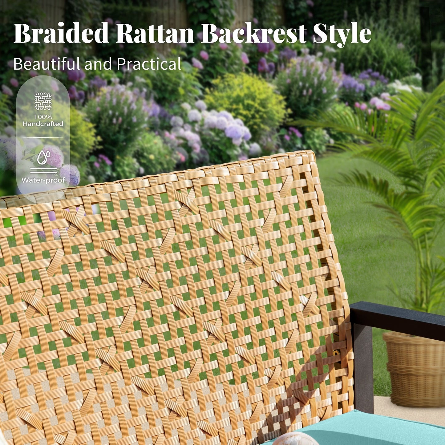 4-Piece Patio Furniture Wicker Outdoor Bistro Set, All-Weather Rattan Wood Conversation Set with Soft Cushions by Havenside Home