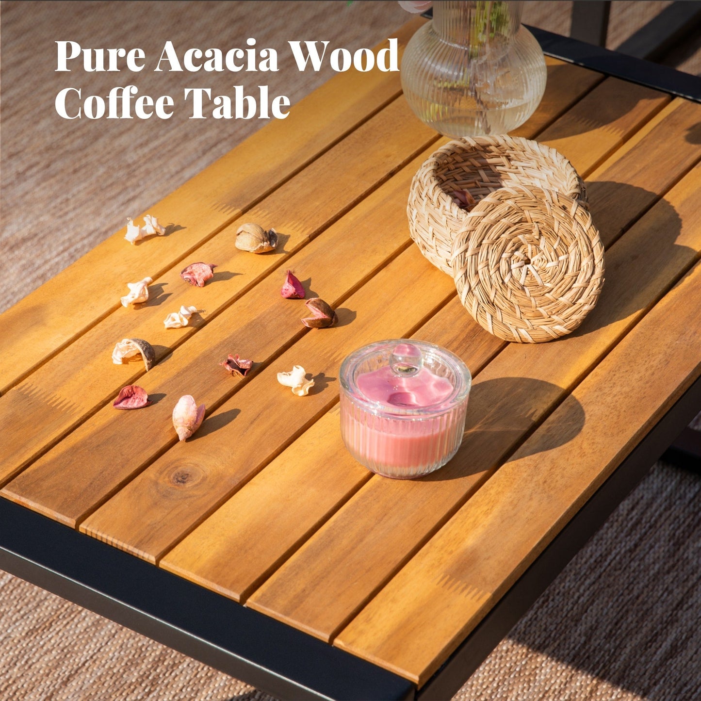 4-Piece Patio Furniture Wicker Outdoor Bistro Set, All-Weather Rattan Wood Conversation Set with Soft Cushions by Havenside Home