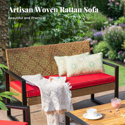4-Piece Patio Furniture Wicker Outdoor Bistro Set, All-Weather Rattan Wood Conversation Set with Soft Cushions by Havenside Home