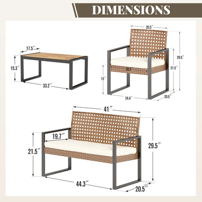 4-Piece Patio Furniture Wicker Outdoor Bistro Set, All-Weather Rattan Wood Conversation Set with Soft Cushions by Havenside Home