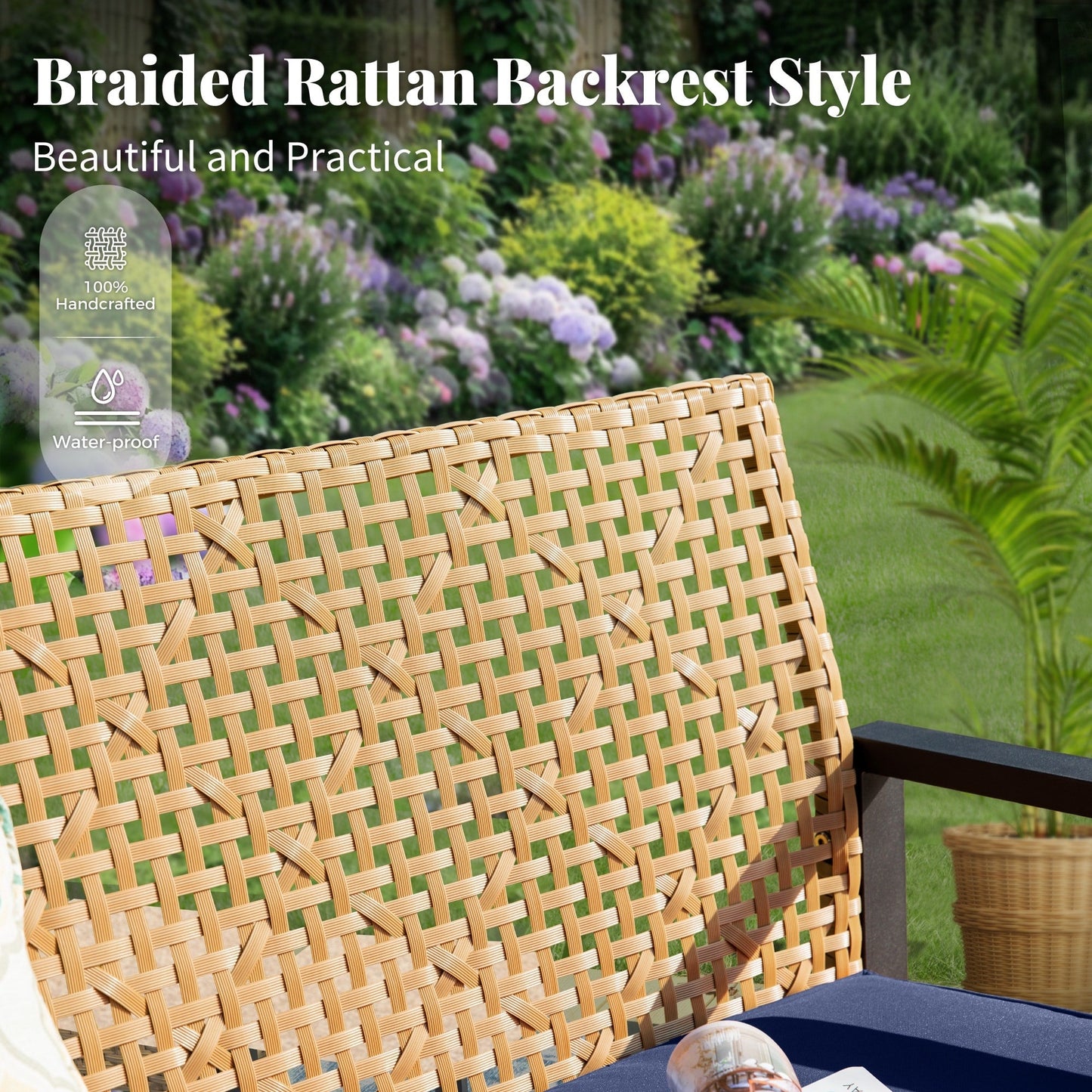 4-Piece Patio Furniture Wicker Outdoor Bistro Set, All-Weather Rattan Wood Conversation Set with Soft Cushions by Havenside Home