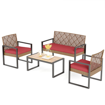 4-Piece Patio Furniture Wicker Outdoor Bistro Set, All-Weather Rattan Wood Conversation Set with Soft Cushions by Havenside Home