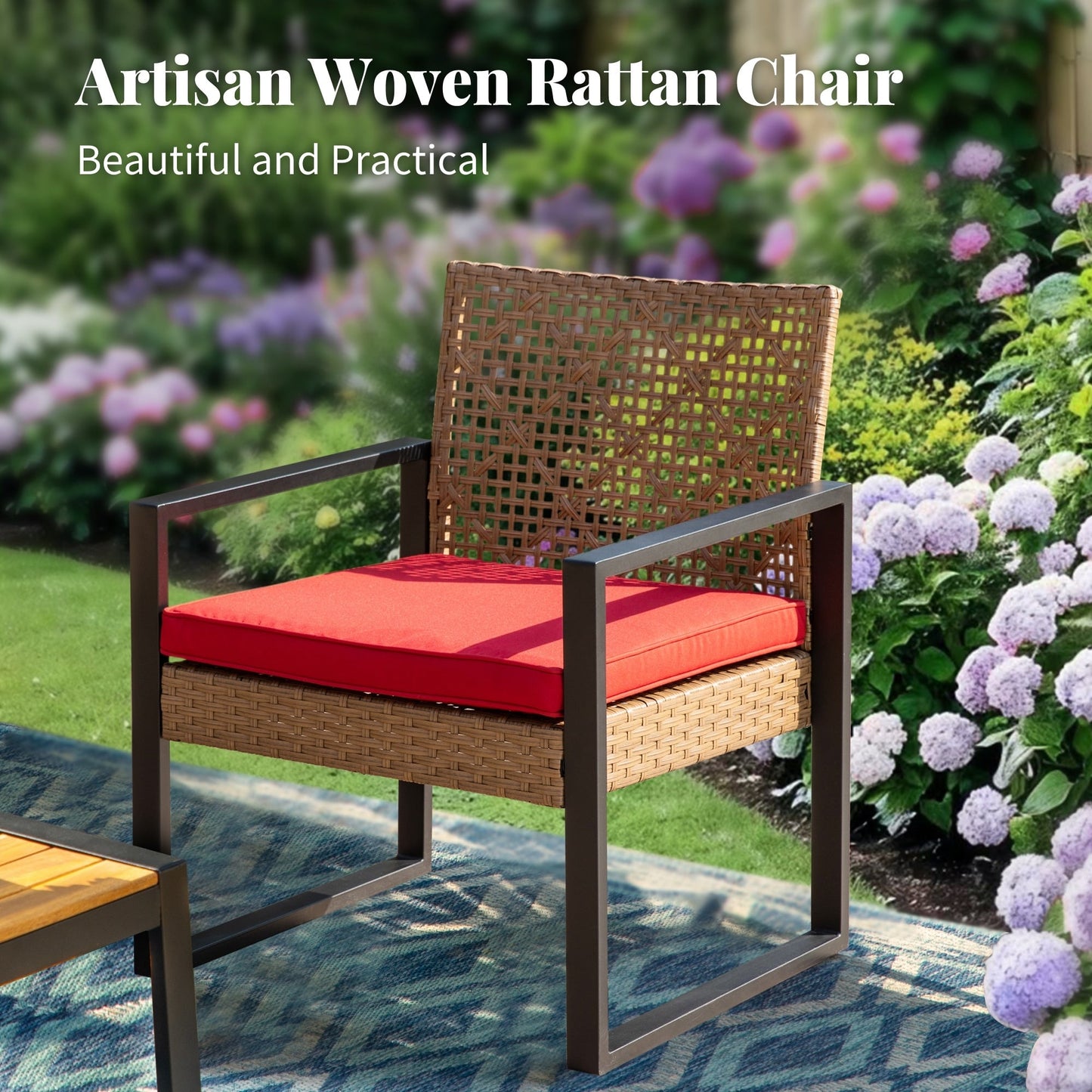 4-Piece Patio Furniture Wicker Outdoor Bistro Set, All-Weather Rattan Wood Conversation Set with Soft Cushions by Havenside Home
