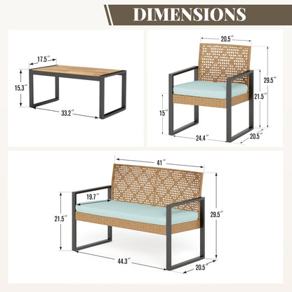 4-Piece Patio Furniture Wicker Outdoor Bistro Set, All-Weather Rattan Wood Conversation Set with Soft Cushions by Havenside Home