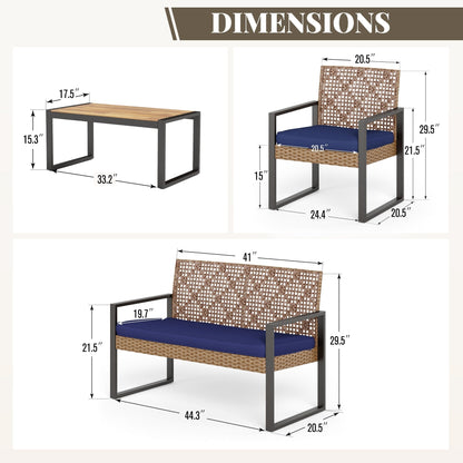 4-Piece Patio Furniture Wicker Outdoor Bistro Set, All-Weather Rattan Wood Conversation Set with Soft Cushions by Havenside Home
