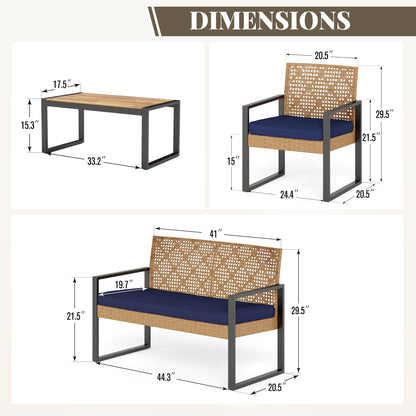 4-Piece Patio Furniture Wicker Outdoor Bistro Set, All-Weather Rattan Wood Conversation Set with Soft Cushions by Havenside Home