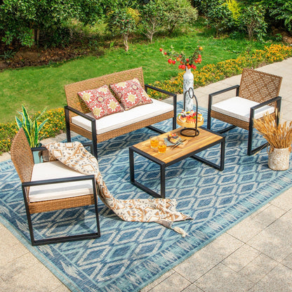 4-Piece Patio Furniture Wicker Outdoor Bistro Set, All-Weather Rattan Wood Conversation Set with Soft Cushions by Havenside Home