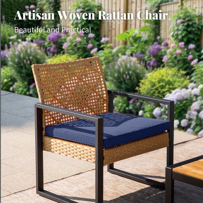 4-Piece Patio Furniture Wicker Outdoor Bistro Set, All-Weather Rattan Wood Conversation Set with Soft Cushions by Havenside Home