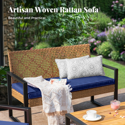 4-Piece Patio Furniture Wicker Outdoor Bistro Set, All-Weather Rattan Wood Conversation Set with Soft Cushions by Havenside Home