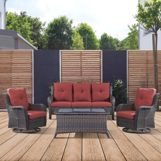 Gymojoy 4-Piece Patio Sofa with Swivel Glider Chair Set