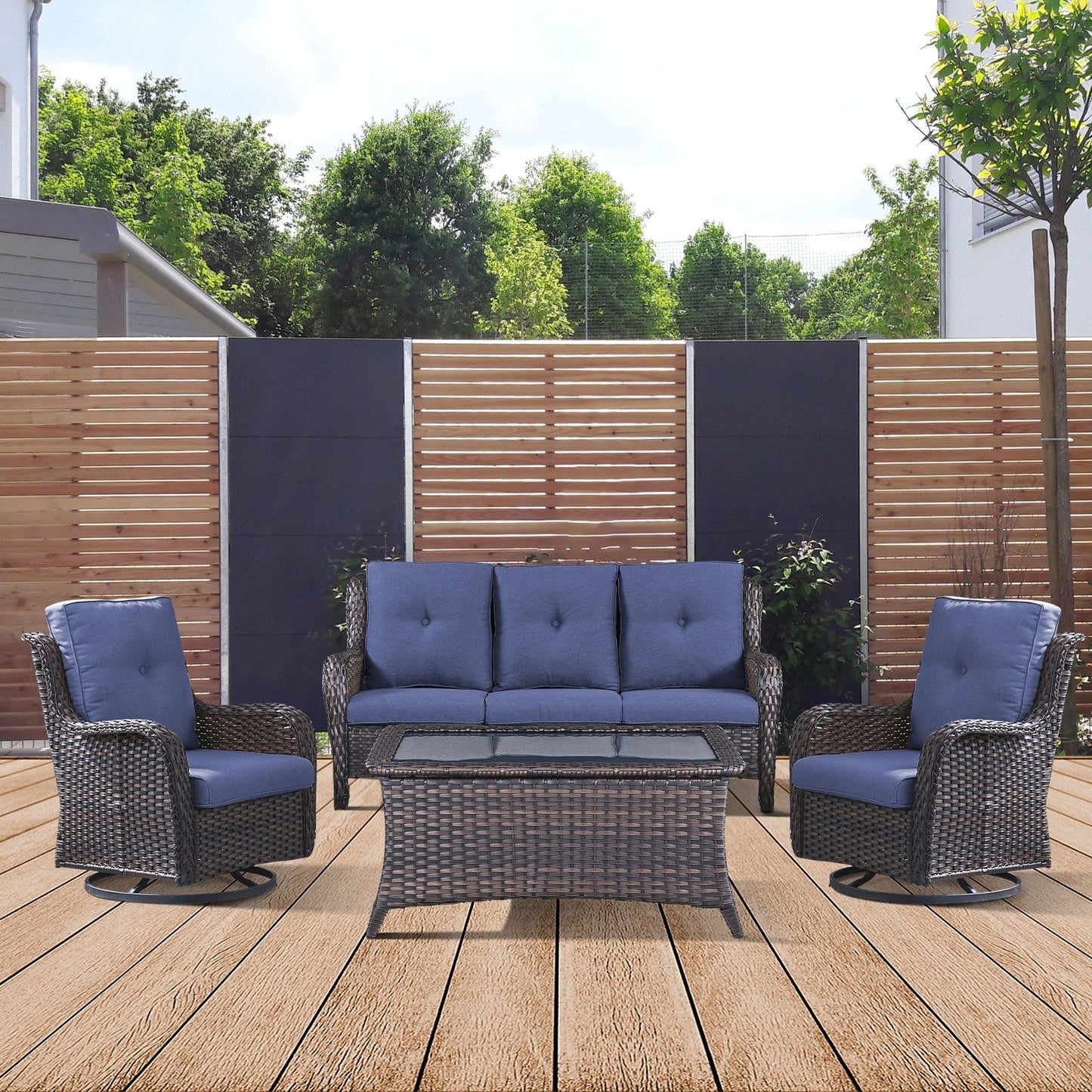 Gymojoy 4-Piece Patio Sofa with Swivel Glider Chair Set