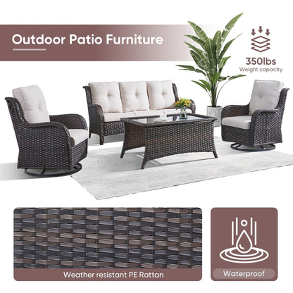 Gymojoy 4-Piece Patio Sofa with Swivel Glider Chair Set
