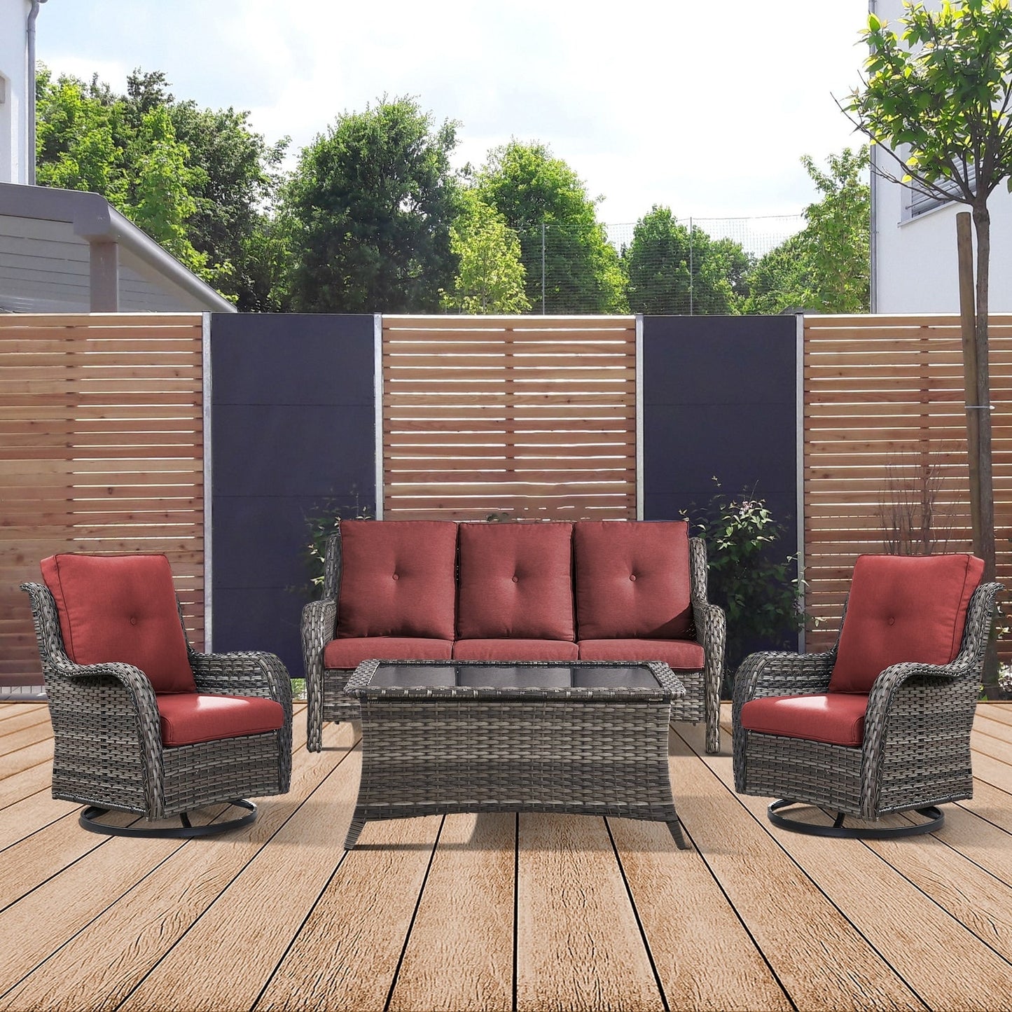 Gymojoy 4-Piece Patio Sofa with Swivel Glider Chair Set
