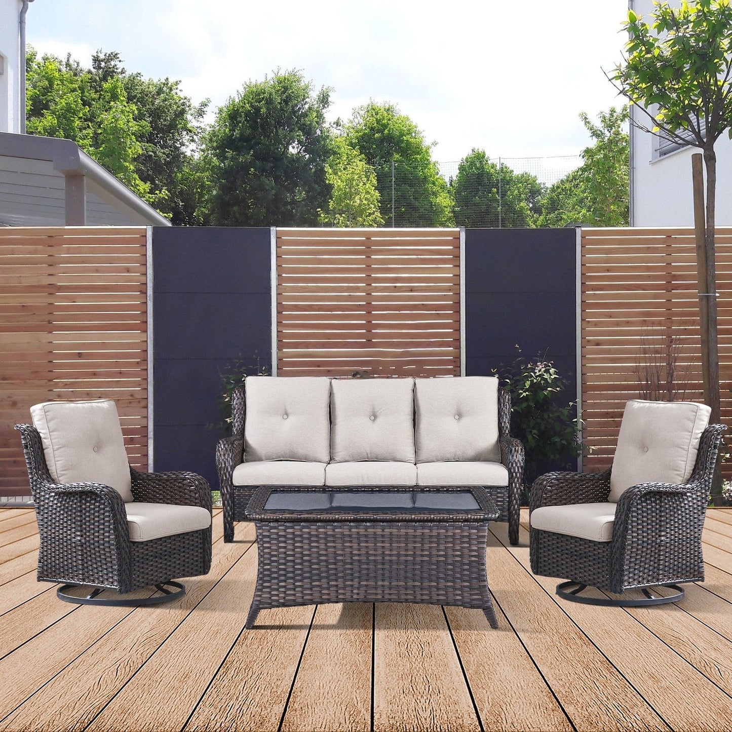 Gymojoy 4-Piece Patio Sofa with Swivel Glider Chair Set