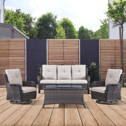 Gymojoy 4-Piece Patio Sofa with Swivel Glider Chair Set