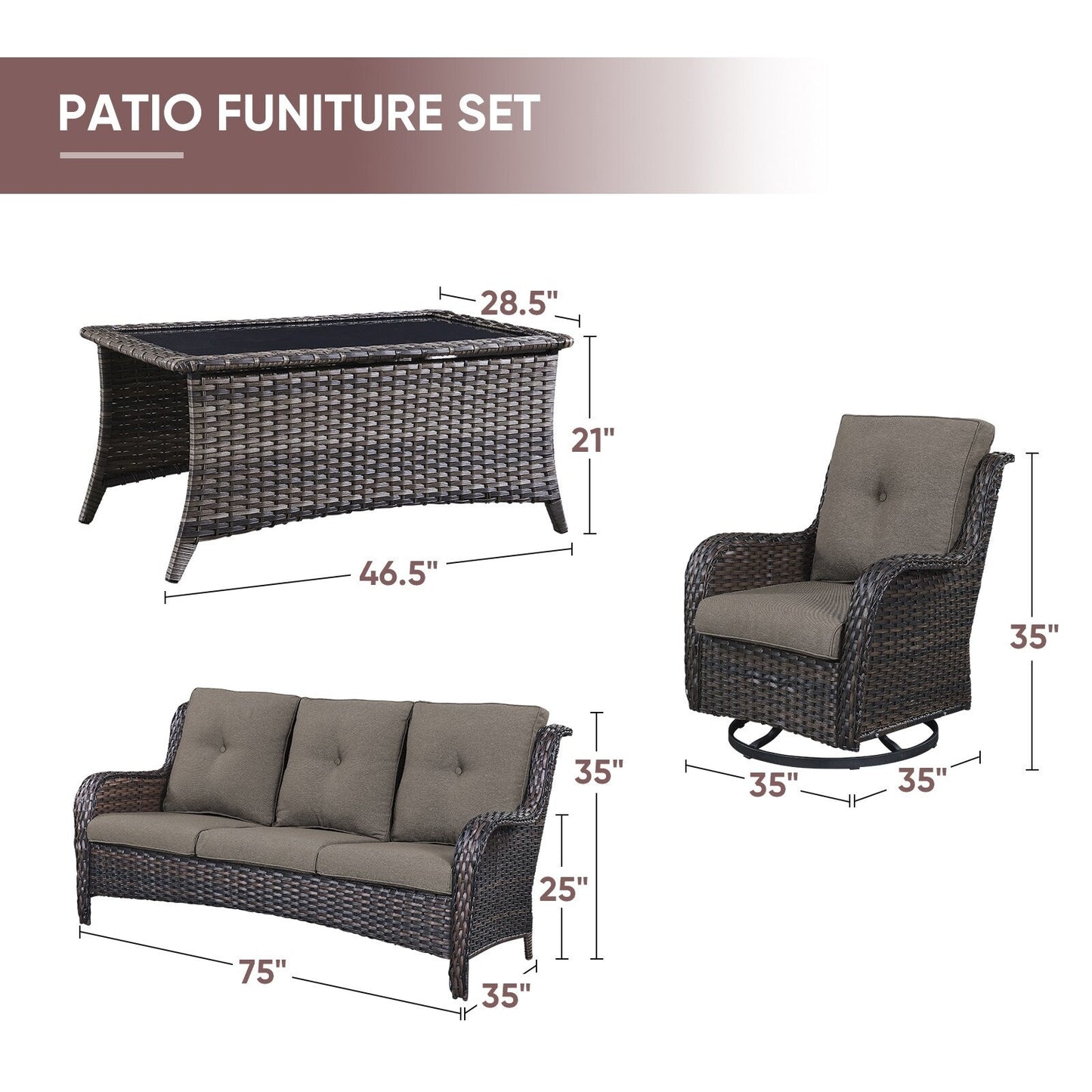 Gymojoy 4-Piece Patio Sofa with Swivel Glider Chair Set