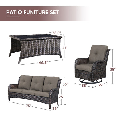 Gymojoy 4-Piece Patio Sofa with Swivel Glider Chair Set