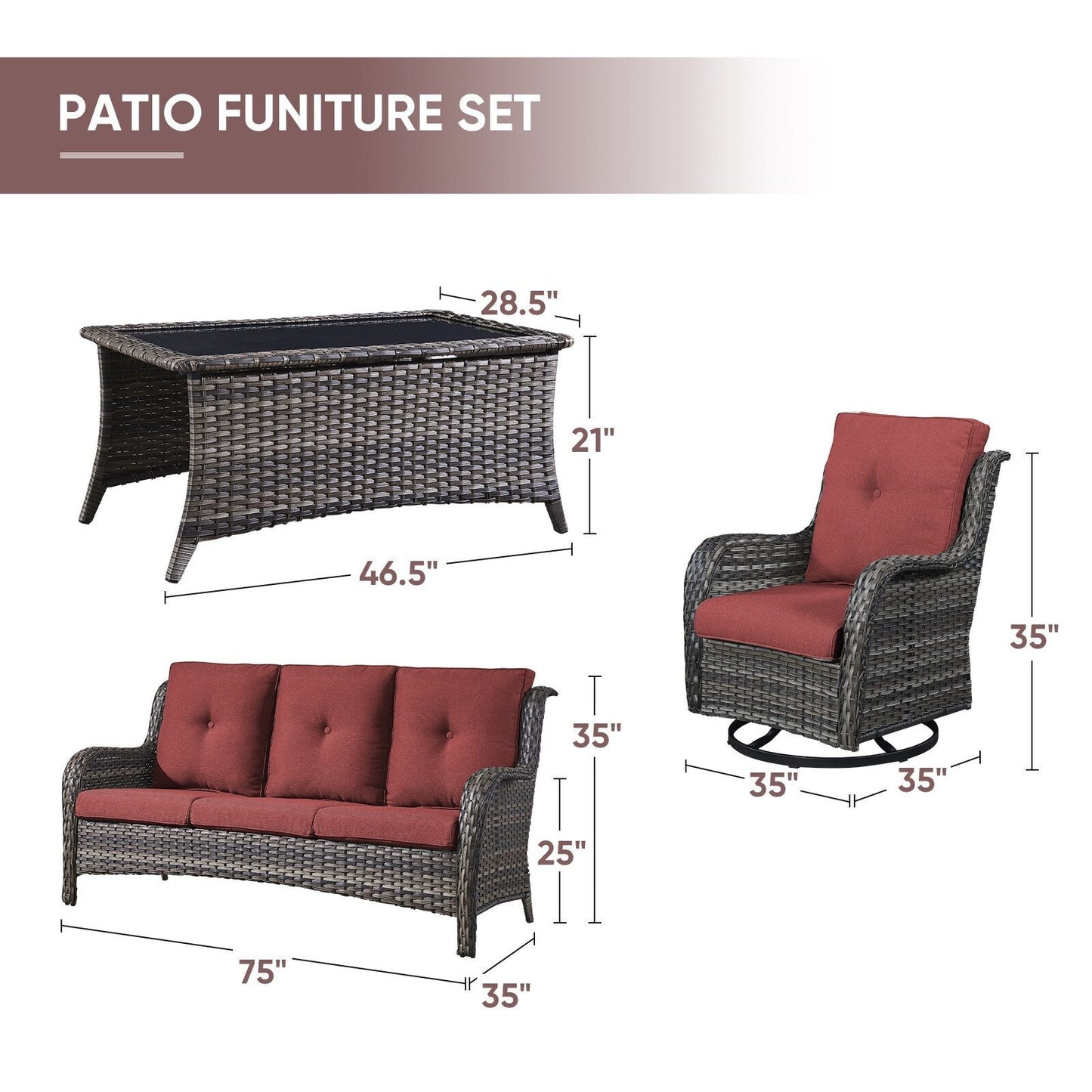 Gymojoy 4-Piece Patio Sofa with Swivel Glider Chair Set