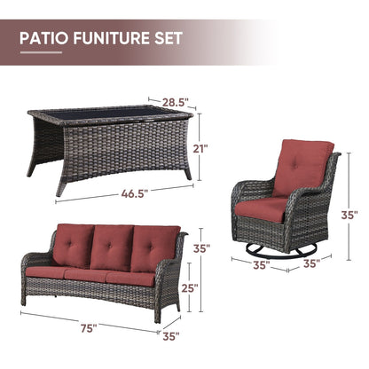 Gymojoy 4-Piece Patio Sofa with Swivel Glider Chair Set