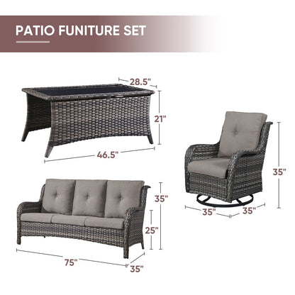 Gymojoy 4-Piece Patio Sofa with Swivel Glider Chair Set