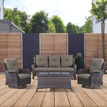 Gymojoy 4-Piece Patio Sofa with Swivel Glider Chair Set