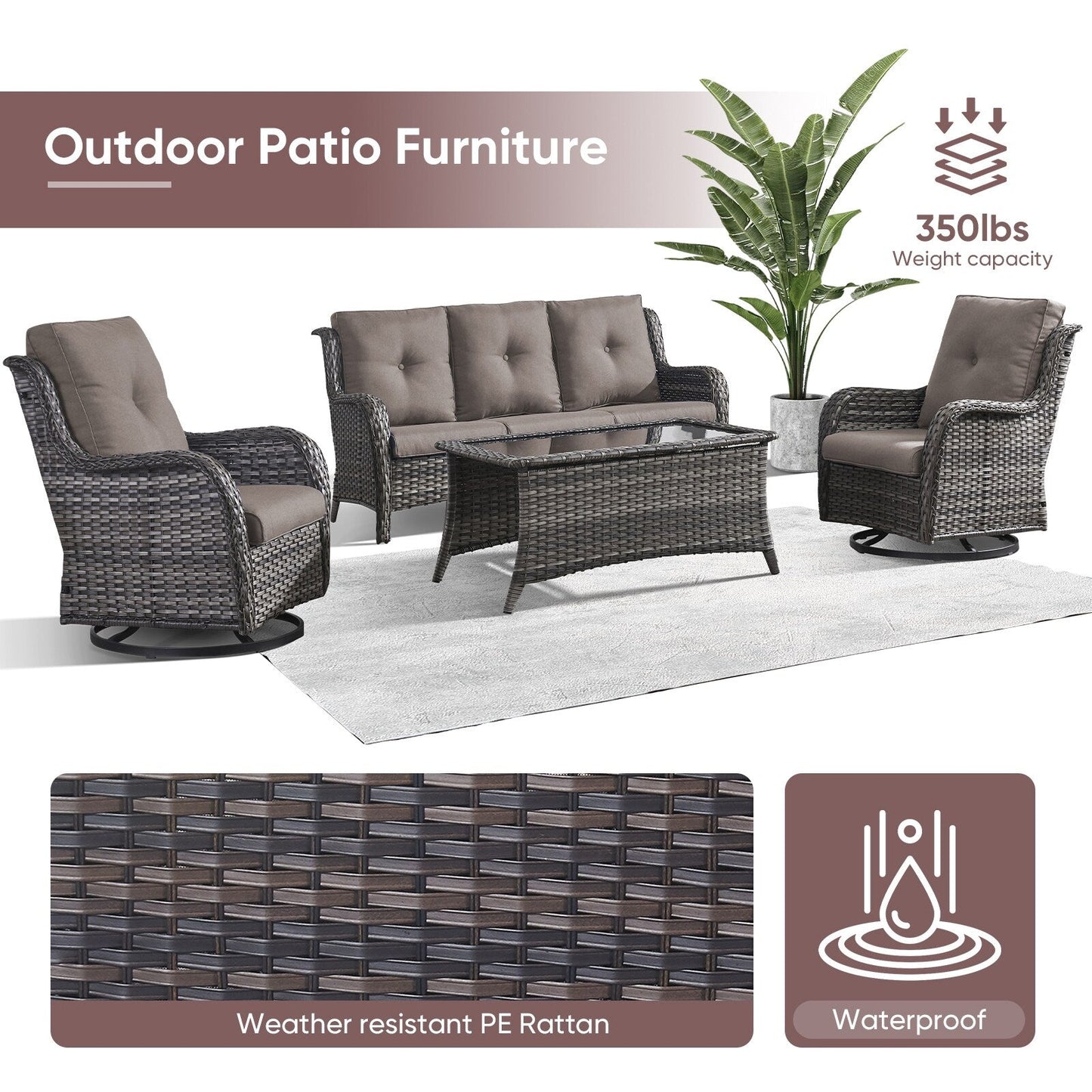 Gymojoy 4-Piece Patio Sofa with Swivel Glider Chair Set
