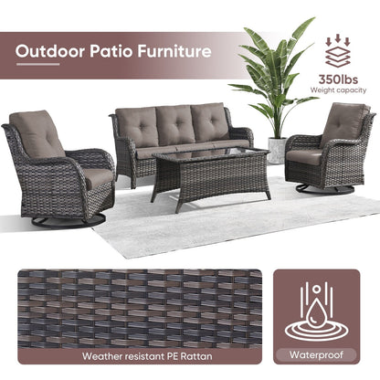 Gymojoy 4-Piece Patio Sofa with Swivel Glider Chair Set