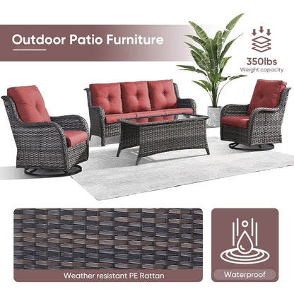 Gymojoy 4-Piece Patio Sofa with Swivel Glider Chair Set