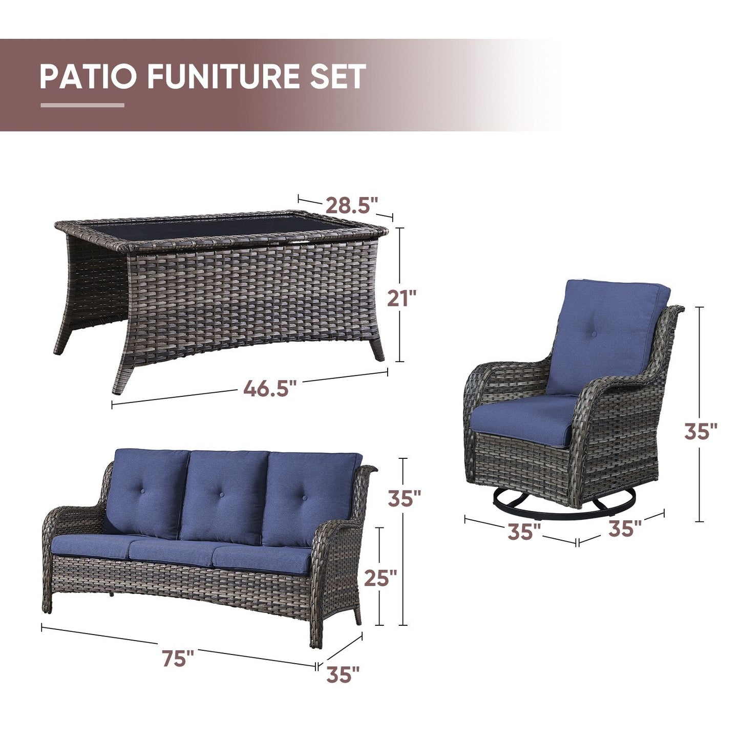 Gymojoy 4-Piece Patio Sofa with Swivel Glider Chair Set