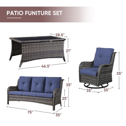 Gymojoy 4-Piece Patio Sofa with Swivel Glider Chair Set