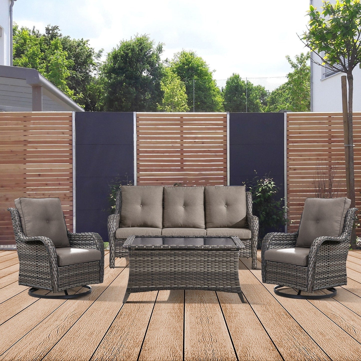Gymojoy 4-Piece Patio Sofa with Swivel Glider Chair Set