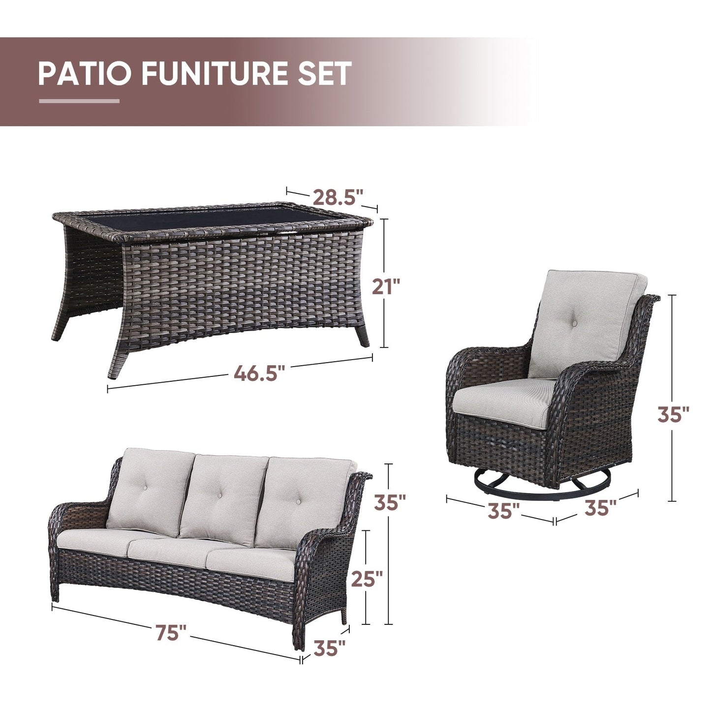 Gymojoy 4-Piece Patio Sofa with Swivel Glider Chair Set