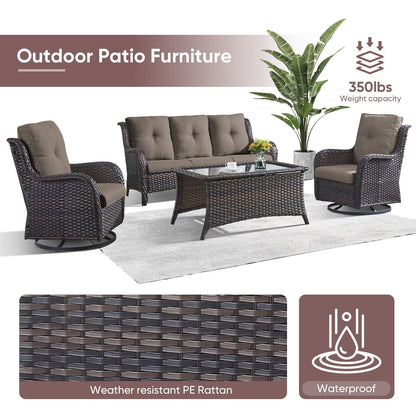 Gymojoy 4-Piece Patio Sofa with Swivel Glider Chair Set