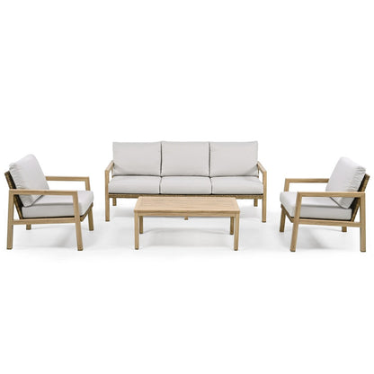 4-Piece Wood-grain Aluminum Patio Conversation Set with Rattan Chair Back and Cushions